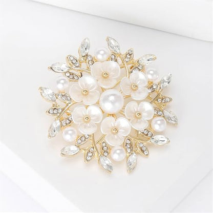 Shell Pearl Flower Flower Wreath Rhinestones Statement Brooches Lapel Pins for Women Girls Fashion Dainty Gold Tone Crystal Floral Brooch Pin for Dresses Suit Wedding Party Trendy Jewelry - color: Gold