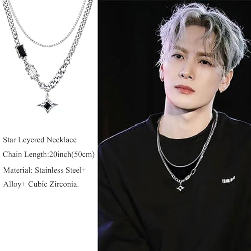 Gothic Cross Star Necklace For Men Women Silver Stainless Steel Cuban Link Paperclip Figaro Bead Chain Punk Kpop Y2k Goth Irregular Layered Cross Pendant Necklace Non Tarnish Jewelry Gift - color: Silve--Star Layered Necklace