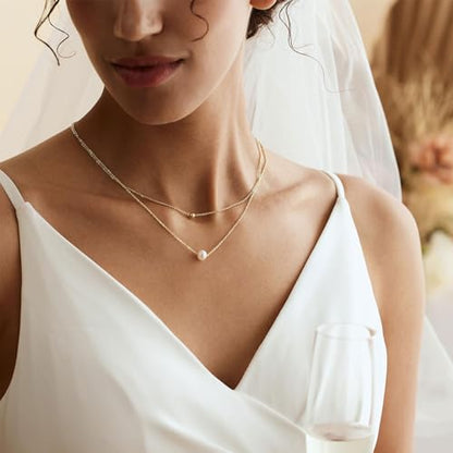 Gold Pearl Necklaces for Women Trendy, 14K Gold Plated Dainty Necklace Simple Layered Pearl Necklaces for Women Trendy Wedding Birthday Jewelry - color: 4-Layered Pearl