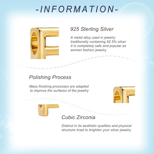Gold Letter Charms A-Z for Bracelets 925 Sterling Silver Alphabet Initial Charms Beads Jewelry Gifts for Women - color: F