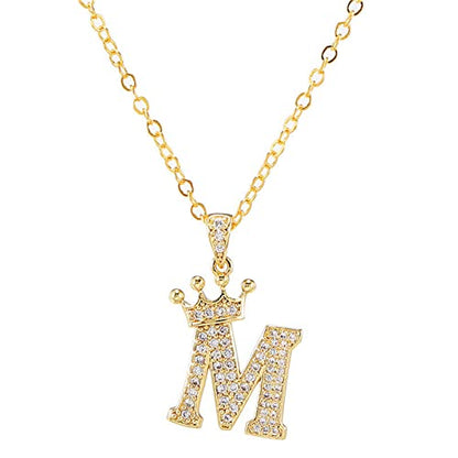 Pingyongchang Letter A-Z pendant necklace Crown letter pendant Charming initials chain necklace, inlaid crystal letter necklace - color: crown-M