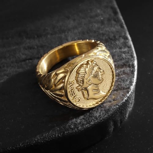 Gold Roman Emperor Signet Ring - Classic Roman Empire Coin Ring for Men