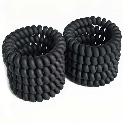 20 Pieces Traceless Spiral Hair Ties No Damage Elastics Coil Hair Ties No Crease Phone Plastic Hair Bands Spiral Bracelets Ponytail Holders for Women and Girls - Matte Black - color: Matte Black