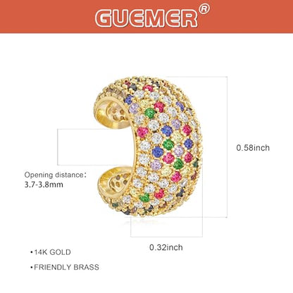 Chunky Ear Cuff Earrings for Women Single | Non Piercing, Clip On, 14K Gold Plated, Cubic Zirconia, Hypoallergenic, Jewelry Gifts - style: Colorful Wide
