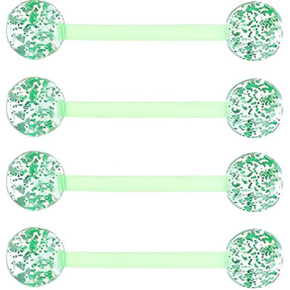 Sequin Barbell Piercing Set for Men Women 14 G Acrylic Tongue Ring Jewellery Long Cute Nipple Piercings Bars Kit Hypoallergenic Flexible Stud 4 pcs Body Jewelry Size 16 MM - color: Green