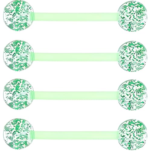 Sequin Barbell Piercing Set for Men Women 14 G Acrylic Tongue Ring Jewellery Long Cute Nipple Piercings Bars Kit Hypoallergenic Flexible Stud 4 pcs Body Jewelry Size 16 MM - color: Green