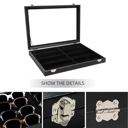 Wudygirl Sunglass organizer Leather Jewelry Tray with Lid 13.7"x9.4" Black | 8 Grid Jewelry Organizer with Velvet Liner, Ideal for Jewelry Storage, Dresser Drawer or Gift, Dustproof Design - style: 8 Grid Jewelry Tray