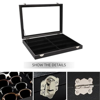 Wudygirl Sunglass organizer Leather Jewelry Tray with Lid 13.7"x9.4" Black | 8 Grid Jewelry Organizer with Velvet Liner, Ideal for Jewelry Storage, Dresser Drawer or Gift, Dustproof Design - style: 8 Grid Jewelry Tray