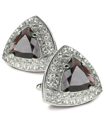 Triangular Crystal Diamond Set Cuff Links for Men – Tuxedo Suit Accessories, Cufflinks for Men - style: Purple/Silver