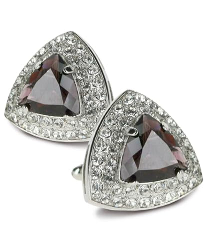 Triangular Crystal Diamond Set Cuff Links for Men – Tuxedo Suit Accessories, Cufflinks for Men - style: Purple/Silver