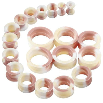 20Pcs Silicone Ear Gauges 2G-25mm Flexible Ear Tunnels Gauges Soft Expander Stretching Ear Plugs Tunnels Black Earring Piercings Jewelry for Men Women - color: Thick Light Pink Silicone