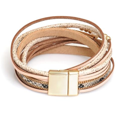 Multi-layer Leather Bracelets Multi-strand Wrap Bracelets Handmade Braided Rope Cuff Bangle with Magnetic Buckle Jewelry - color: Snake