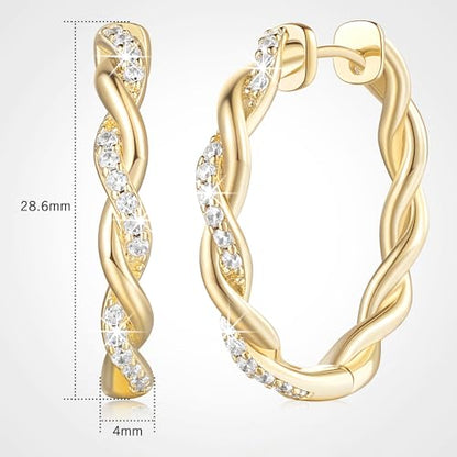 ENROSE Gold Hoop Earrings 14K Gold Earring for Women | Twisted Gold Hoop Earrings Minimalist Diamond Earring Jewelry 29mm*4mm - style: A-GD