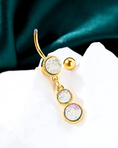 Dangle Belly Button Rings Gold Belly Button Ring Dangling 14G 10MM Sparkly Gold Belly Navel Piercing Jewelry 316L Stainless Steel - color: White