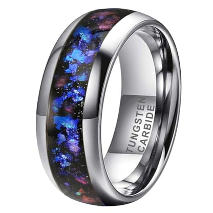 TUTISS 8mm Silver/Black/Gunmetal Tungsten Rings for Men Women Orion Nebula Opal Galaxy Fragment Inlay Fashion Jewelry Engagement Wedding Promise Band Polished Shiny Comfort Fit - color: 8mm Silver Tungsten