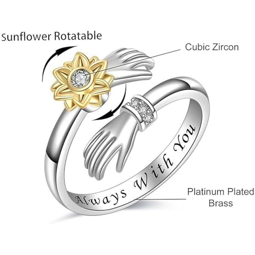 Granddaughter Daughter Hug Ring For Hope Rings, Stainless Steel Inspirational Jewelry Engraved Always With You Love You Forever Message Adjustable Non Tarnish Jewelry Birthday Gift Card - color: Always With You Sunflower