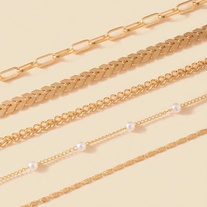 Fesciory 14K Gold Plated Ankle Bracelets Sets For Women, Adjustable Layered Infinite Anklet, Summer Beach Butterfly Star Foot Chain Jewelry Gifts - style: Pearl(Gold)