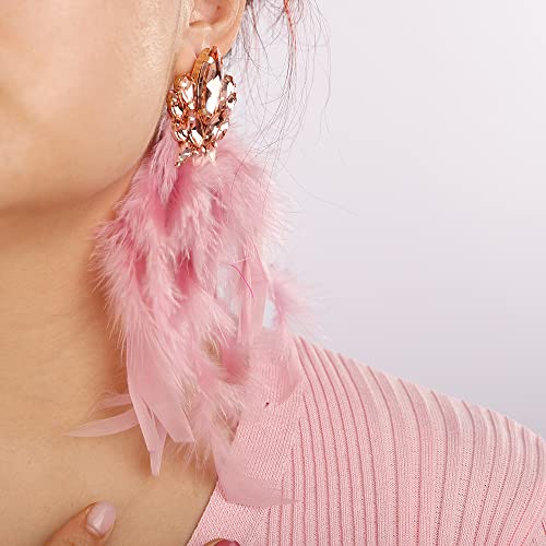Denifery Long Feather Earrings Bohemian Earrings Multicolor Tassel Handmade Feather Earrings Dangling Earrings for Women (Light Purple) - color: Light Purple