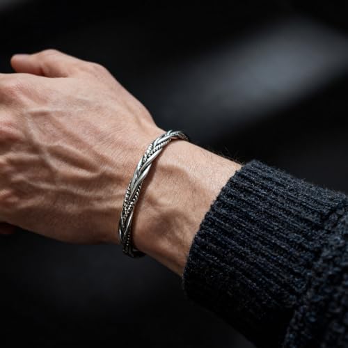 RIOSO 4Pcs Men's Cuff Bracelets Cuff Bracelet Leaves Pattern Twisted Open Cuff Bracelet