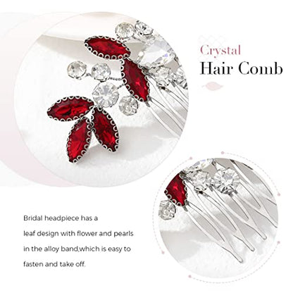 Catery Rhinestone Bride Wedding Hair Comb Red Crystal Side Comb Bridal Hair Piece Clips Headpiece Bridesmaid Hair Accessories for Women and Girls - color: Red