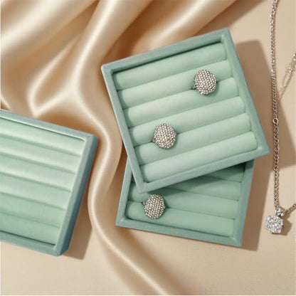 SCIKHETF Velvet Ring Earrings Studs organizer Tray Small Ring Insert Display Tray 5 Slots Stackable (Light Blue) - color: Light Blue