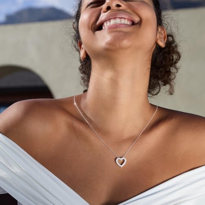 STORYJEWELLERY Heart Necklace, Pendant Necklaces for Women, Silver Heart Necklace, Cubic Zirconia Charm Necklaces, Dainty Jewelry