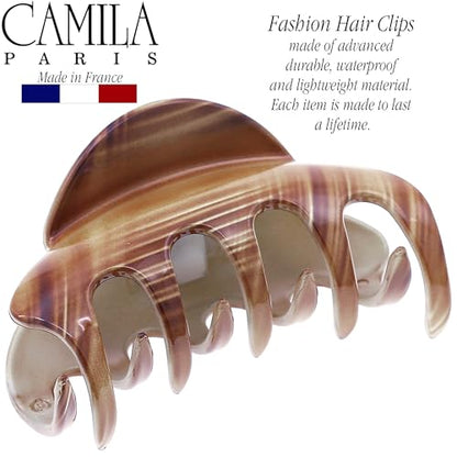 Camila Paris CP3216 French Hair Clips for Women, 3.5" Large Claw Clip Strong Hold All Day, Girl Large Claw Clips for Thick Hair, No Damage No Slip Flat Clip for Women. Made in France - color: Brown