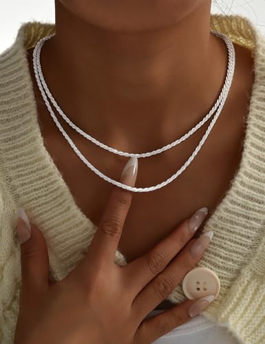 YEEZII Layered Gold Necklaces for Women Trendy, 3 Pcs 14K Gold Plated Choker Paperclip Box Chain Necklace, Stackable Women's Gold Pendant Necklaces Jewelry Set - color: Silver-B