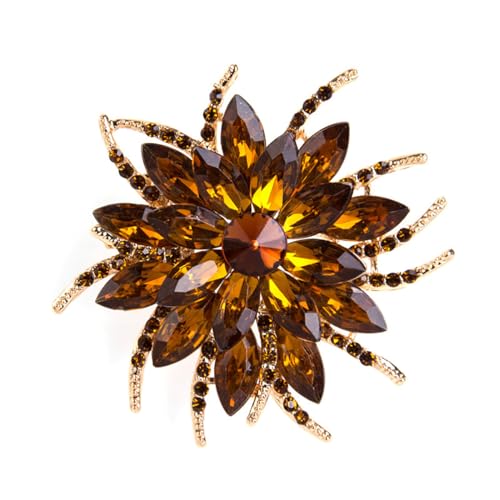 Rhinestone Sunflower Brooch Pin Red Pink Flower Brooch Stylish Crystal Brooch Elegant Clothing Hat Bag Accessories Jewerly for Women - color: Coffee