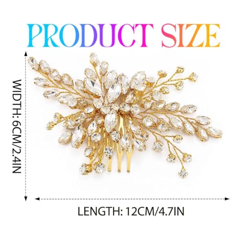 Bride Wedding Hair Comb Silver Crystal Hair Pieces Rhinestone Headpieces Bridal Hair Side Combs Hair Accessories for Women (B-Gold) - color: B-Gold