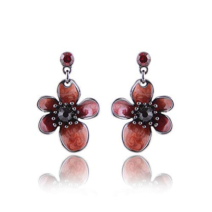 AMYJANE Vintage Statement Jewelry Set - Spring Leaf Flower Floral Plant Necklace Earring Set Crystal Rhinestone Fashion Costume Jewelry for Women Prom Party Unique Gift - style: 2 Flower Jewelry Set Red