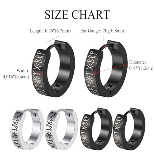 Aroncent 2-8Pcs Womens Mens Huggie Hoop Triangle Earrings Viking Runes Stainless Steel Ear Stud Novelty Black/Gold/Silver - color: D-Viking Earrings-2PCS-C