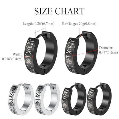 Aroncent 2-8Pcs Womens Mens Huggie Hoop Triangle Earrings Viking Runes Stainless Steel Ear Stud Novelty Black/Gold/Silver - color: D-Viking Earrings-2PCS-C
