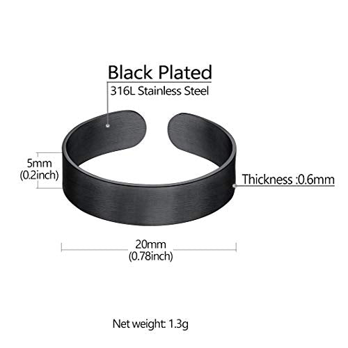 Stainless Steel Open Band Ring for Men Women 18K Gold/Black Plated Brush/Smooth Surface Rings Set Minimalist Jewelry(with Gift Box) - color: 01-Black 5mm Brush Surface