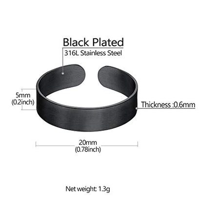 Stainless Steel Open Band Ring for Men Women 18K Gold/Black Plated Brush/Smooth Surface Rings Set Minimalist Jewelry(with Gift Box) - color: 01-Black 5mm Brush Surface