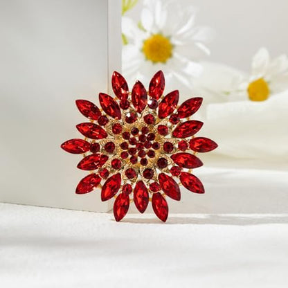 Rhinestone Flower Brooch Pin for Women Fashion Sparkling Crystal Sunflower Floral Brooch Floral Lapel Pins Fashion Wedding Jewelry Gifts - color: Red