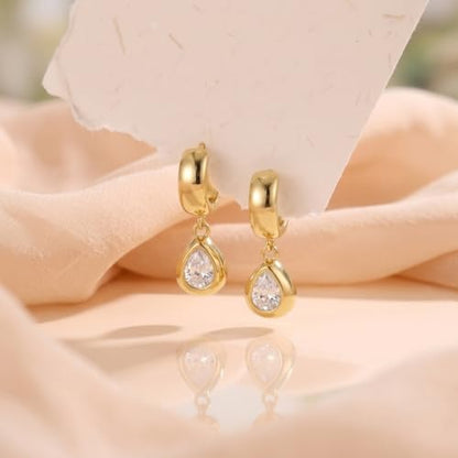 Gold Dangle Earrings for Women, 14K Gold Plated Chunky Hoop Earrings with Charms Cubic Zirconia Drop Earrings Statement Jewelry for Women - color: Gold B