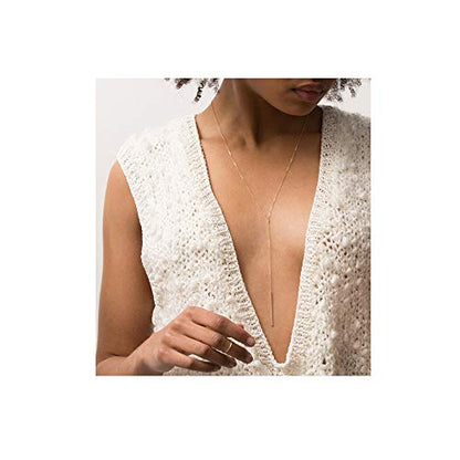 Dcfywl731 Minimal Dainty Gold Plated Dangle Earrings Layered Bar Pendant Neckalce Gold Long Y-Necklace Gold Earrings and Necklaces Set Delicate Lariat Chain Jewelry for Women - color: B3: gold long necklaces