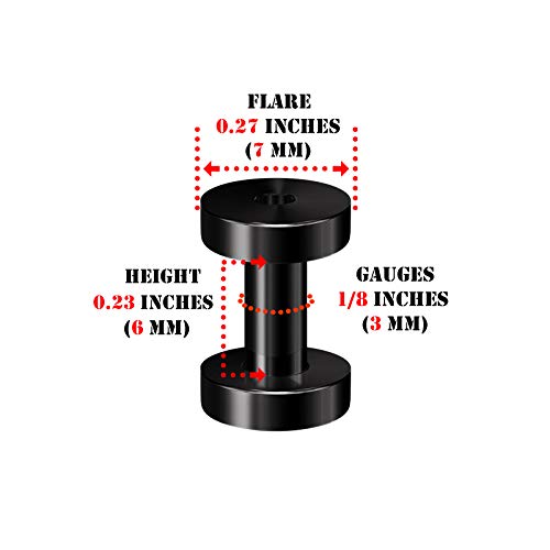 Pair of 316L Surgical Steel Black Anodized Screw-fit Piercing Jewelry Ear Stretching Lobe Plugs flesh Tunnel Earring - style: A05 2Pcs 8g (3mm)