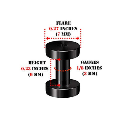 Pair of 316L Surgical Steel Black Anodized Screw-fit Piercing Jewelry Ear Stretching Lobe Plugs flesh Tunnel Earring - style: A05 2Pcs 8g (3mm)