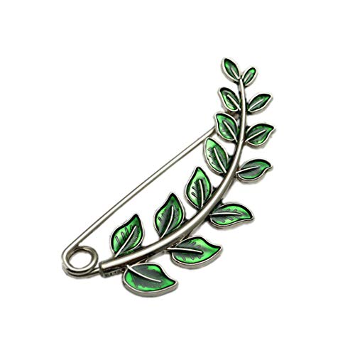 Joyci Green Leaf Brooch Cardigan Safety Pin Shawl Brooch Enamel | Vintage Artistic Leaf Brooch Sweater Knitwear Lapel Pin Scarf Clothing Decor Brooch Pin - color: Silver plated
