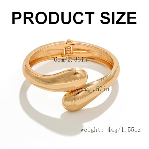 Gold Polished Chunky Twisted Hinged Waterdrop Bangle Bracelet Trendy Chunky Adjustable Gold Bangle for Women Spiraled Oval Bracelet