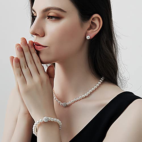 CSIYANJRY99 Pearl Necklace and Earring Set Faux Pearl Jewelry Sets for Women Imitation Beaded Pearl Necklace Bracelet Stud Earrings for Women - color: C