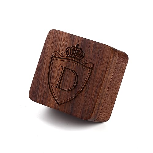 Mens Initial Silver Cufflinks A-Z Alphabet Letter Steel Cuff Links with Engraved Walnut Wood Box Groom Groomsman Wedding Set… - style: D