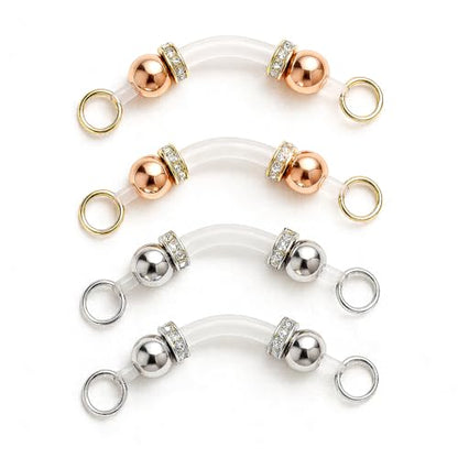 2 Pairs Non-Piercing Nipple Jewelry – Adjustable Silicone Rings with Silver & Gold Beads – Fake Nipple Piercing Look, Pain-Free Faux Nipple Rings for Unisex Adult Body Jewelry - color: Silver & Gold