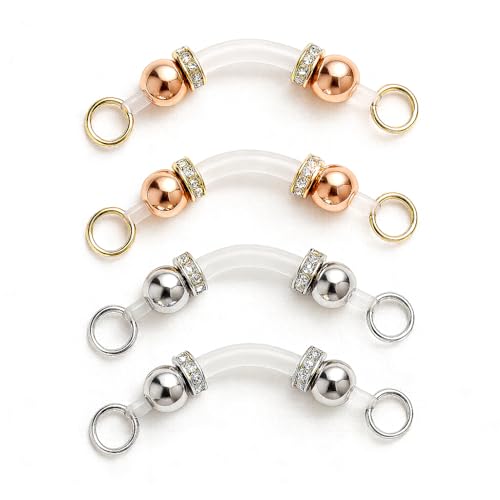 2 Pairs Non-Piercing Nipple Jewelry – Adjustable Silicone Rings with Silver & Gold Beads – Fake Nipple Piercing Look, Pain-Free Faux Nipple Rings for Unisex Adult Body Jewelry - color: Silver & Gold