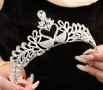 Wedding Crystal Tiara for Women Elegant Bridal Pearl Rhinestone Crown Swan Queen Princess Costume Crown Star Crystal Headpiece Accessory for Cosplay Birthday Party - color: Swan 2-silver