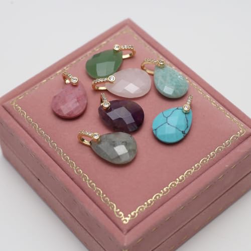 LE SKY Natural Stone Pendants Healing Crystal Gemstones with Rhinestone Charms for jewelry Making Necklace DIY Craft Gift - color: faceted drop