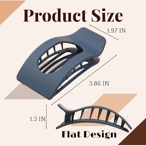8 Pack Dark Neutral Flat Hair Clips for Women – Large Matte No-Slip Rectangle Claw Clips Thick & Thin Hair in Deep Brown, Navy, and Grey, Strong Hold Square Hair Accessories - color: Dark Neutral