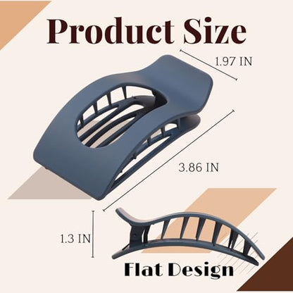 8 Pack Dark Neutral Flat Hair Clips for Women – Large Matte No-Slip Rectangle Claw Clips Thick & Thin Hair in Deep Brown, Navy, and Grey, Strong Hold Square Hair Accessories - color: Dark Neutral